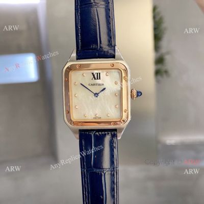 Clone Cartier Santos-dumont White Mop Watches Blue Leather Band